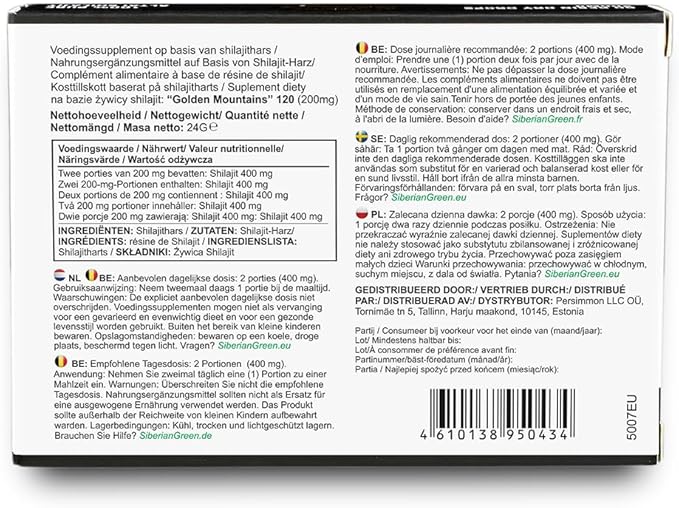 Premium Pure Shilajit Dry Drops Altai Golden Mountains - 120 Count (200 mg) Authentic Safety & Quality Certificate - US Lab Tested Fulvic Acid