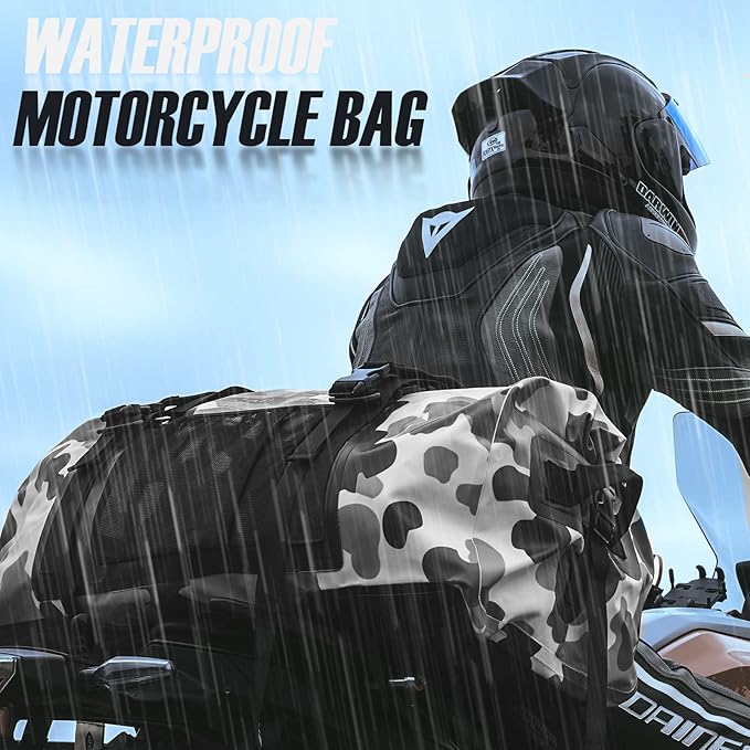 65L Waterproof Duffel Bag for Men and Women - Large Motorcycle Duffle Bag with Straps for Back Seat - Roll Top Dry Bag for Kayaking, Rafting, Boating, Swimming, Beach