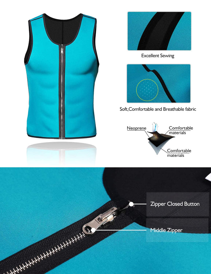 NonEcho Men Sauna Vest Hot Sweat Waist Trainer Corset Neoprene Tank Top Shapewear Slimming Shirt Workout Suit