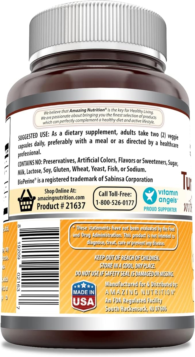 Amazing Formulas Turmeric Curcumin & Ginger with BioPerine Supplement | 1500 Mg Per Serving | 180 Veggie Capsules | Non-GMO | Gluten Free | Made in USA | Ideal for Vegetarians