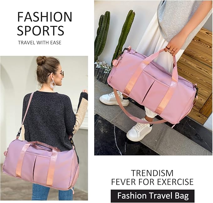 ZGWJ Sports Gym Bag with Wet Pocket & Shoes Compartment, Waterproof Shoulder Weekender Bag for Women and Men Swim Sports Travel Gym Bag Lightweight and easy Carry on Pink