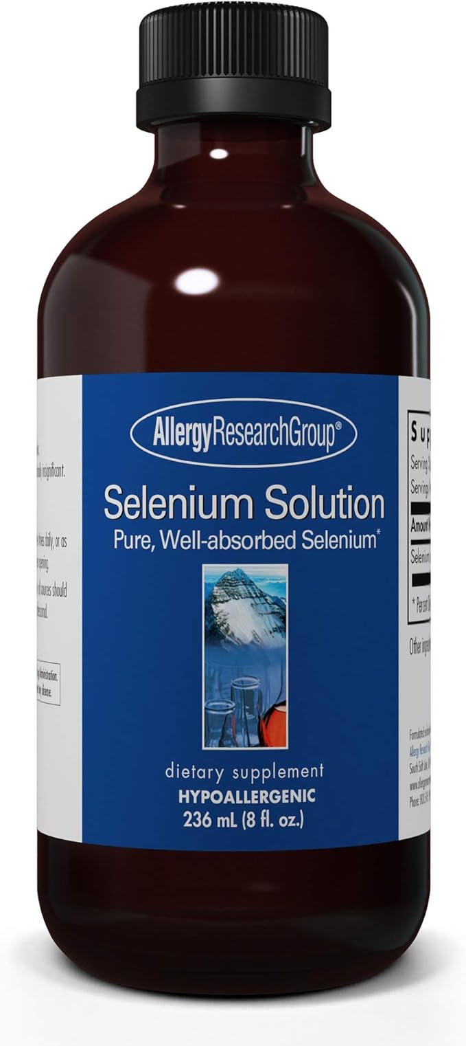Allergy Research Group Selenium Solution - Well-Absorbed Selenium Liquid, Pure Sodium Selenite, Thyroid Support, Antioxidants, 100 mcg Supplement, Hypoallergenic - 8 Fl Oz