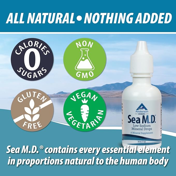 Anderson Sea M.D. Concentrated Trace Mineral Drops, Ionic Electrolyte Magnesium Supplement, Aids in Muscle Cramps, Joint Health, Liquid Magnesium, Easy to Take (1 Ounce)