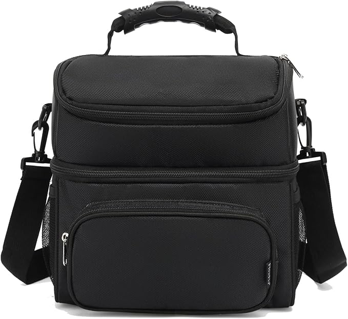 FlowFly Double Layer Cooler Insulated Lunch Bag Adult Lunch Box Large Tote Bag for Men, Women, With Adjustable Strap,Front Pocket and Dual Large Mesh Side Pockets