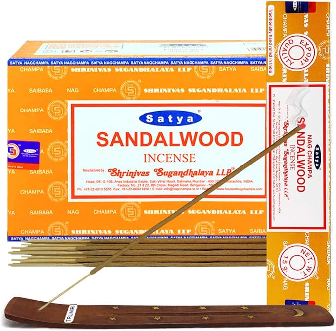 Sandalwood Incense Sticks - Total 180 Insence-Sticks and Incense Stick Holder Bundle Insence Insense Satya Incense