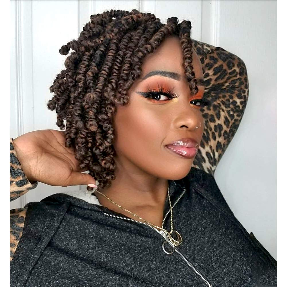 Toyotress Bob Spring Twist Crochet Hair 8 Inch (140 Strands) Ombre Brown Cute & Versatile Pre-Twisted Spring Twists Crochet Brai