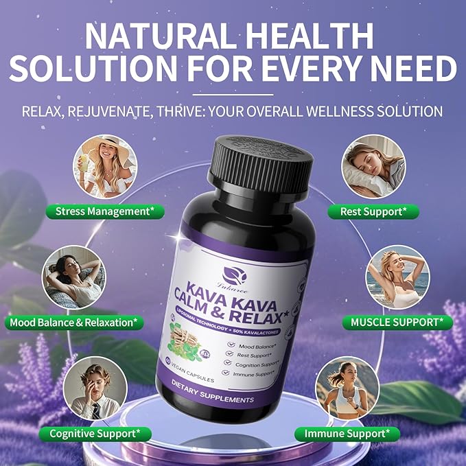 Kava Kava Root Extract Supplement - Liposomal Kava Capsules with L Theanine 200mg, 50% Kavalactones, Relax Calming Kava Extract, Vitamin B6, B12 - for Sleep, Mood, Cognitive & Immune Support, 2 Pack