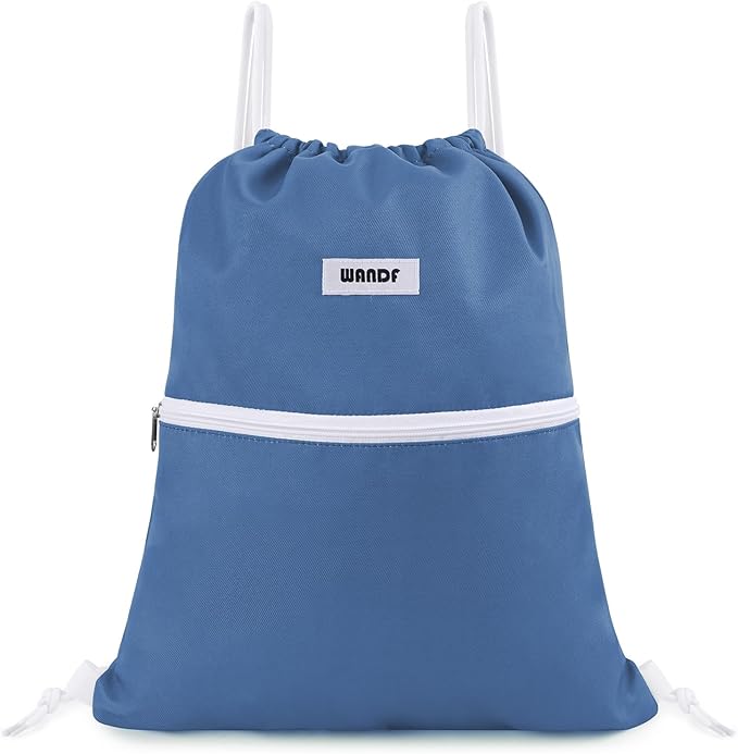 WANDF Drawstring Backpack String Bag Sackpack Cinch Water Resistant Nylon for Sport Yoga Gym Shopping (Dark Blue)