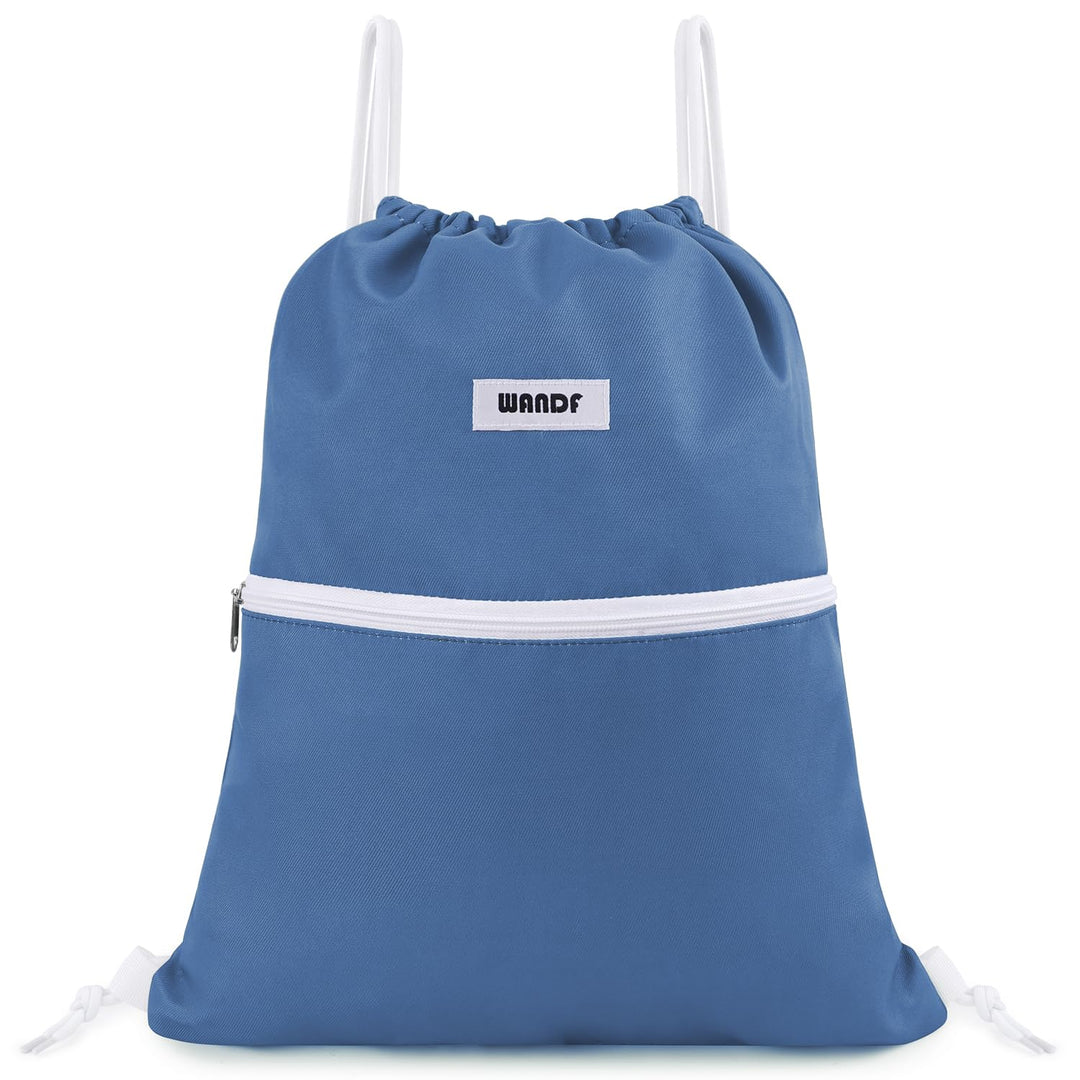 WANDF Drawstring Backpack String Bag Sackpack Cinch Water Resistant Nylon for Sport Yoga Gym Shopping (Dark Blue)