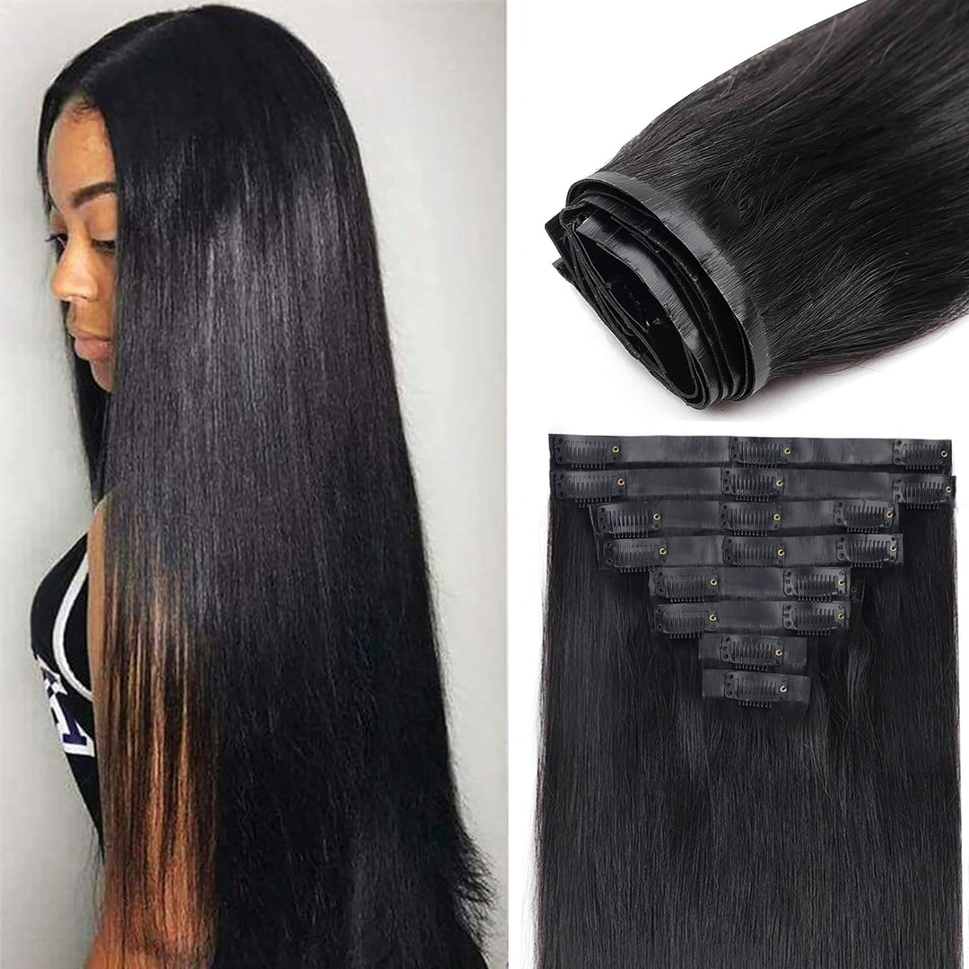 Clip In Hair Extensions Real Human Hair, Canaryfly Seamless Clip In Hair Extensions Full Head Brazilian Virgin Straight Human Ha