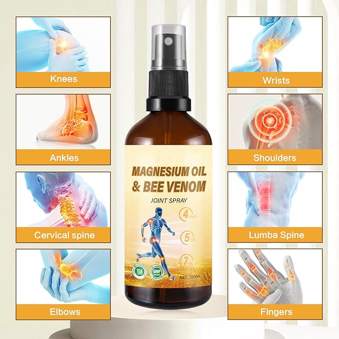 Magnesium Joint Spray, Magnesium Oil Bee Venom Joint Spray, for Relaxing and Joint Repair, Fast Absorbent, Non-Greasy (100ml/3.38oz) (1)