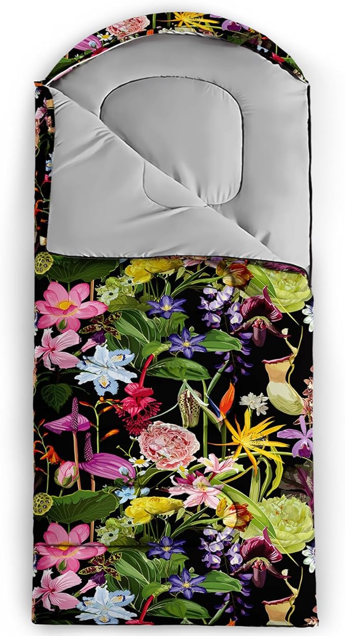 AILONEN Kids Floral Cat Camping Sleeping Bags,Lightweight & Waterproof,3 Season Warm & Cool Weather,Kawaii Kitten Sleeping Bags for Girls Adults,Travelling,Outdoors