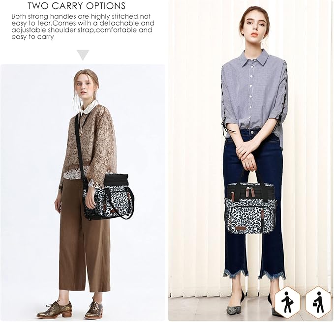 MIYCOO Lunch Bag for Women Men Double Deck Lunch Box - Leakproof Insulated Soft Large Lunch Cooler Bag, (Leopard print,15L)