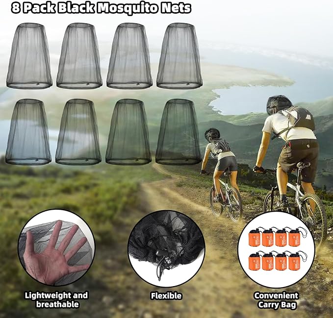 Wholelovein 8 Pack Mosquito Covers Wearable Head Net Face Mesh Protecting Net Mosquito Fly Insects Bugs