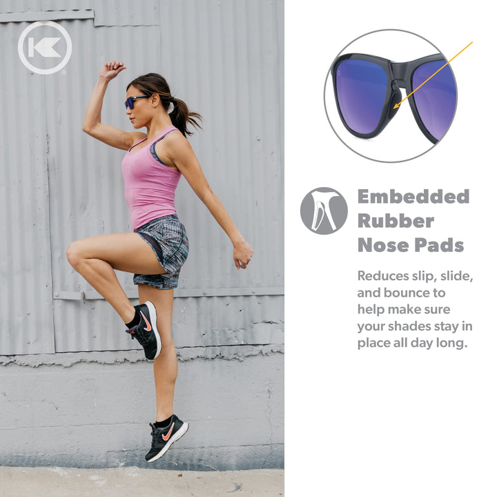 Knockaround Premiums Sport - Polarized Running Sunglasses for Women & Men - Impact Resistant Lenses & Full UV400 Protection, Jelly Black Frame/Blue Moonshine Lenses