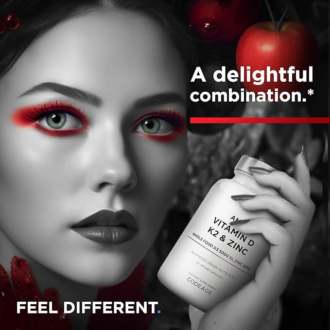 Amen Vitamin D, K2 & Zinc, Cholecalciferol D3 5000 IU, Organic Whole Food Blend with Apple, Blueberry, Cranberry, Elderberry Powder Fruits, Vegan Supplement, D3 K2 Vitamins, Non-GMO - 60 Capsules