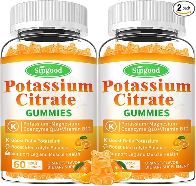 2 Pack Potassium Citrate Gummies – High Potency Potassium Supplement for Muscle Health, Leg Cramp Relief, Electrolyte Balance – Vegan, Non-GMO, Gluten-Free, Orange Flavor, 120 Count
