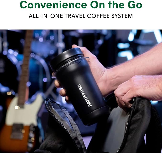 AeroPress Go Plus, Small Portable Coffee Maker for Travel & Camping - 3 In 1 Brew Method Combines French Press, Pourover, Espresso, Full Bodied Coffee without Bitterness, Coffee Press Kit - Black