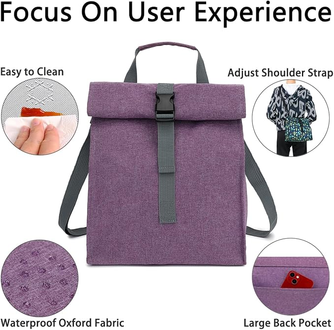 Unisex Insulated Lunch Bag, Purple, 8.8" x 6" x 9"