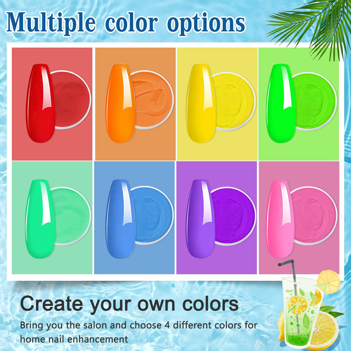 Honey Joy 8pcs/set Fine Dipping Powder Dip Kit Powder Nail Color System, Orange Green Yellow Red Purple Dark Blue, Like Gel Polish Effect, Even & Smooth Finishing (Dip-8pcs-02)