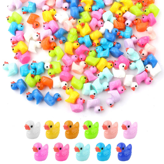 110pcs Mini Resin Ducks Decoration, Tiny Miniature Ducks Small Resin Duck Figures Tiny Duck Accessories for Craft Home Prank Game Dollhouse School Project Landscape Aquarium Christmas(11 Colors)