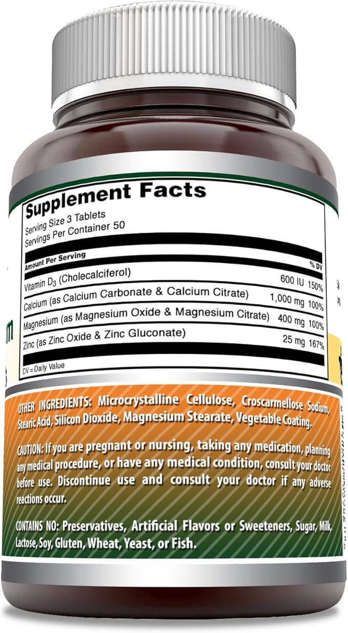 Amazing Formulas Calcium Magnesium Zinc + D3 Supplement | 150 Tablets | Non-GMO | Gluten-Free | Made in USA