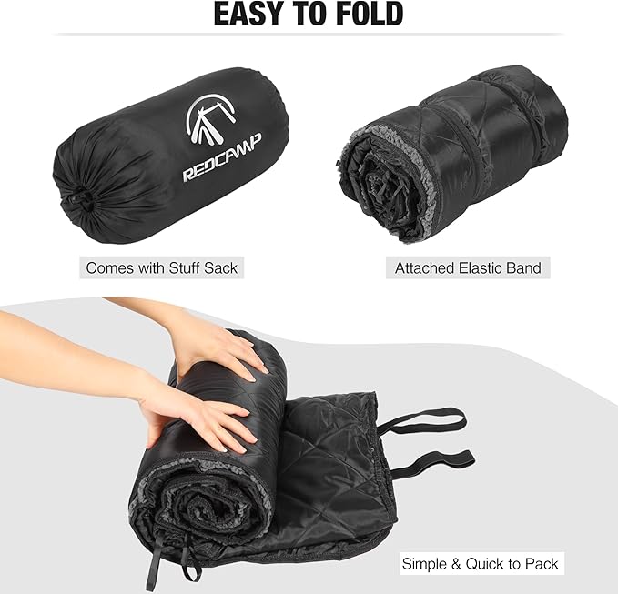 REDCAMP Large Camping Blanket with Sherpa Lining, Cold Weather Warm Outdoor Blanket Windproof for Camping Stadium, Machine Washable 59"x 71" Black