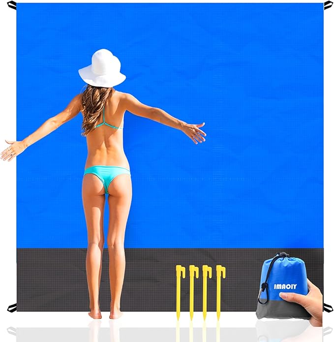 Beach Blanket Sandproof Waterproof, Beach Essentials Extra Large Beach Mat, 79" X 55" Oversized Durable Outdoor Picnic Mat Storage Bag for 1-4 Adults, Beach Accessories for Travel, Camping, Hiking