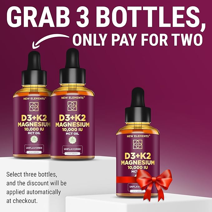 Liquid Vitamin D3 K2 10000IU with Magnesium Glycinate 5mg | VIT D3 K2 Drops for Adults | Mk7 Vitamin K2 100mcg | Vitamin D3 + K2 Supplement for Men & Women | Gluten Free | Non-GMO