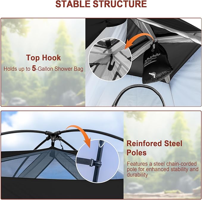 Camping Shower Tent, Oversize Pop Up Changing Tent, Portable Outdoor Bathroom Toilet Tent with Floor, Easy Set Up Privacy Shelter for Dressing, Hiking, Fishing, UPF50+