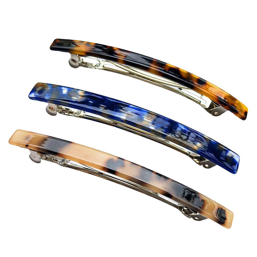 Hyfeel Long French Barrettes For Women Simple Classic Acrylic Resin Hair Clips Tortoise Shell Skinny Large 4 Inch No-Slip Grip A