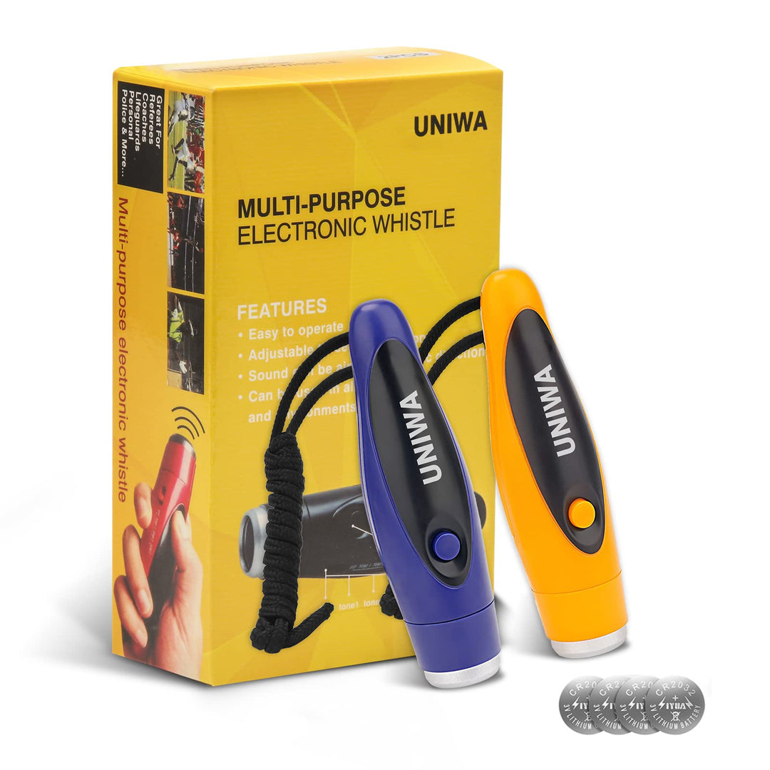 UNIWA Electronic Whistles, 2 Pack Handheld 3 Tone High Volume Electric Whistle with Lanyard for Teacher Coach Referee, Loudest Emergency Whistle Volleyball Soccer Sports Whistle