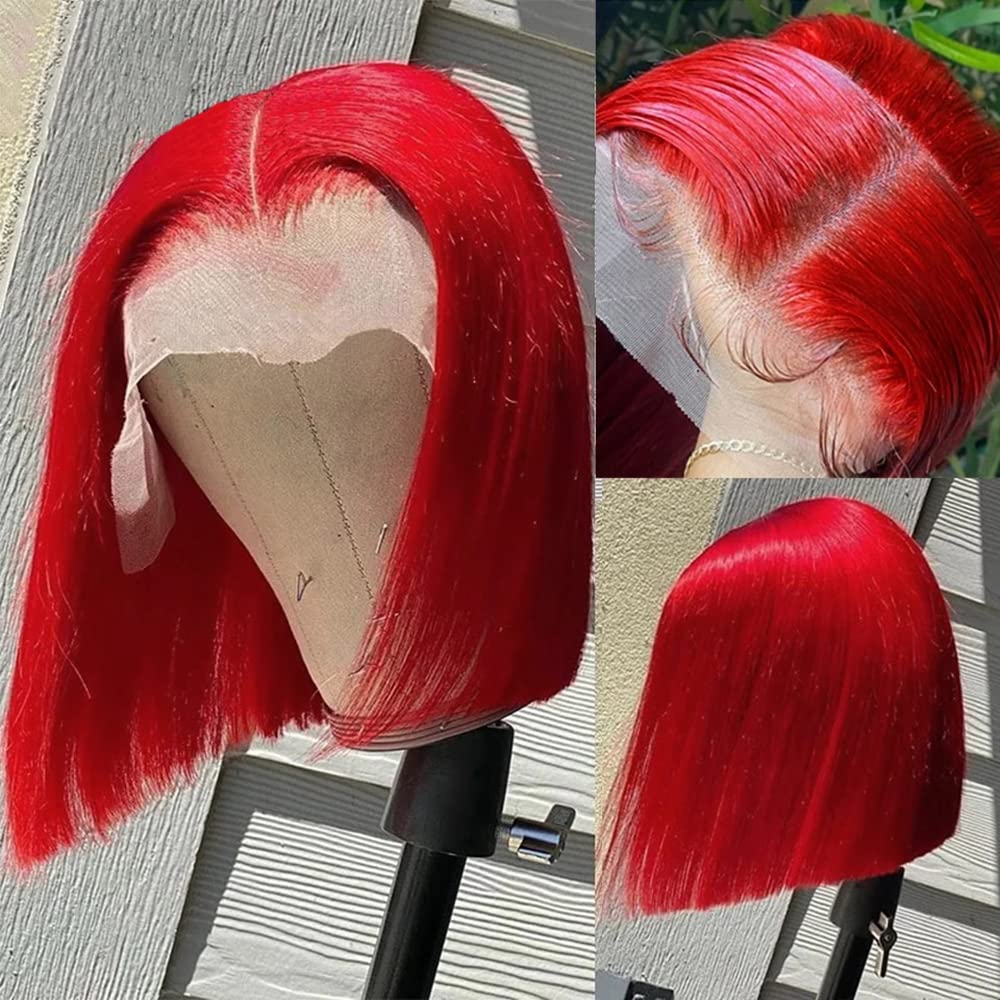 Pre Plucked 13X4 Straight Red Bob Wig Human Hair Lace Frontal Wigs With Baby Hair Natural Hairline 100% Unprocessed Human Virgin