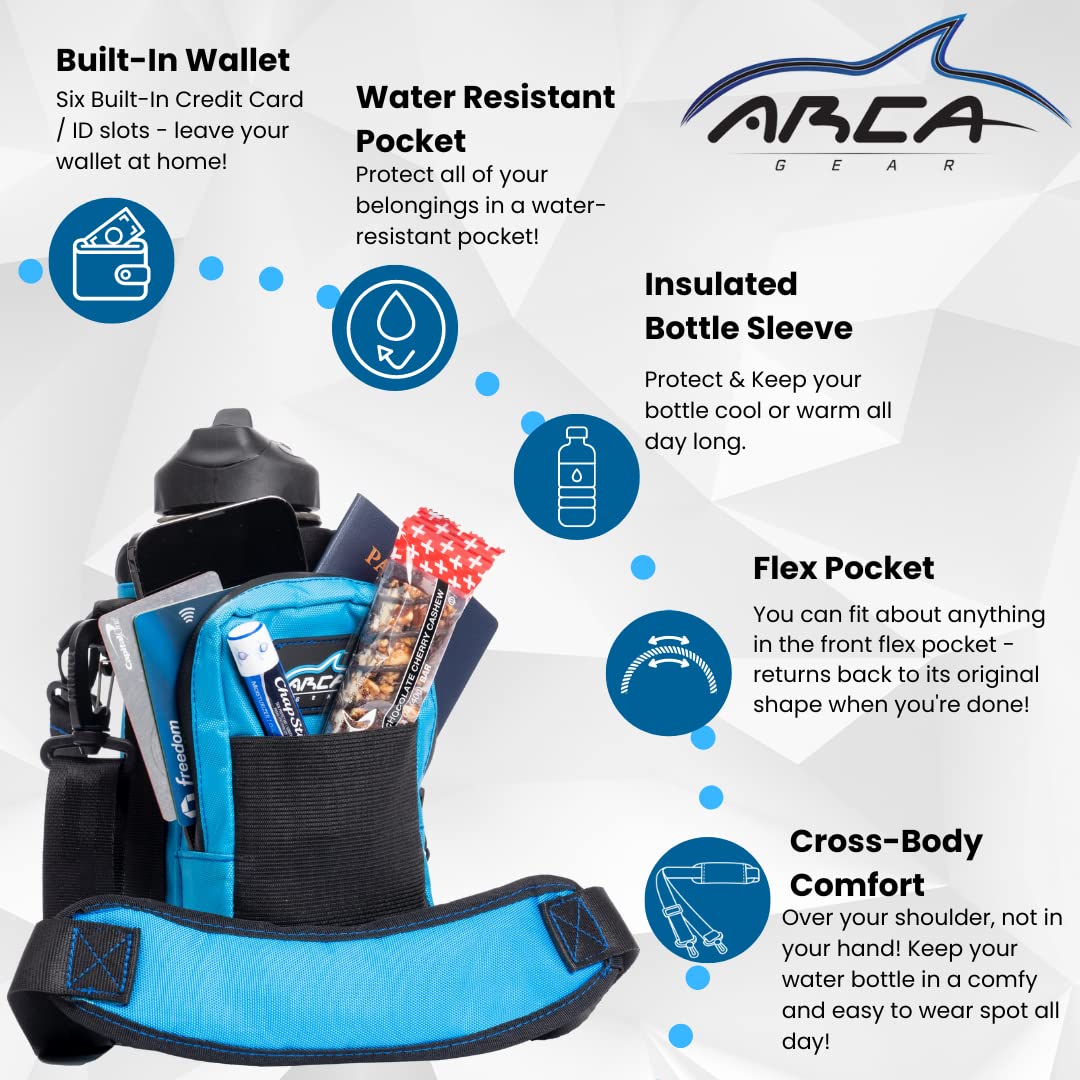 Arca Gear 32 oz Hydro Carrier - Insulated Water Bottle Sling w/Carry Handle, Shoulder Strap, Wallet and Two Pouches - The Perfect Flask Accessory (Frost Grey)