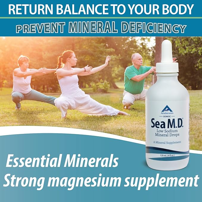 Anderson Sea M.D. Concentrated Trace Mineral Drops, Ionic Electrolyte Magnesium Supplement, Aids in Muscle Cramps, Joint Health, Liquid Magnesium, Easy to Take, 4 fl oz, 60 Servings