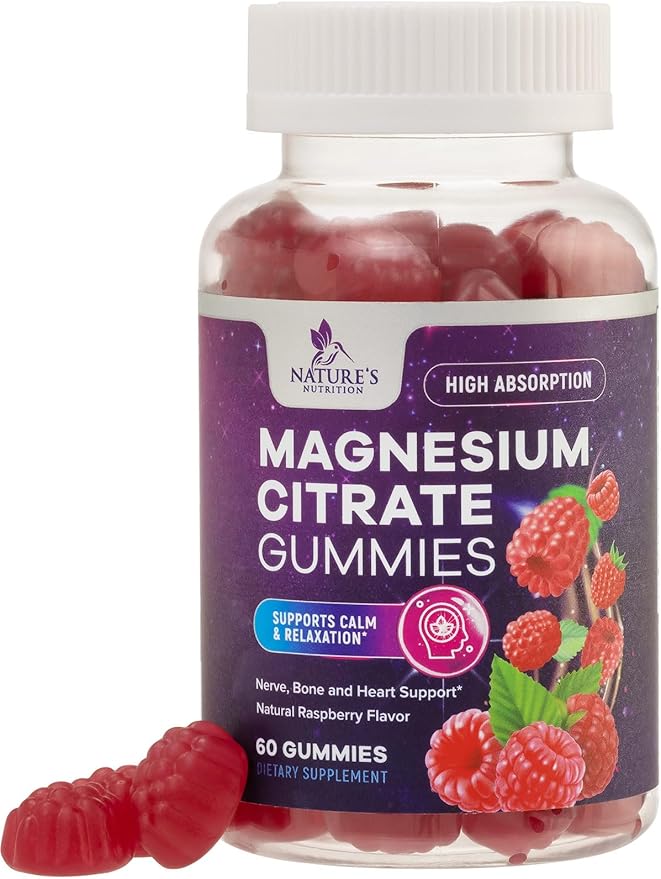 Magnesium Gummies Supplement - High Absorption Magnesium Citrate Supplement for Adults & Kids - Nature's Calm Magnesio Gummy Dietary Supplements for Bone, Muscle Health, Heart Support - 60 Gummies