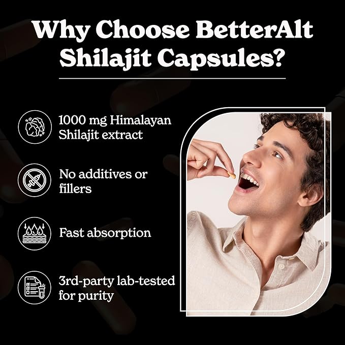 Shilajit Capsules | Himalayan Superfood | Lab-Tested for Purity | Helps Improve Energy & Stamina | 1-Month Dietary Supplement