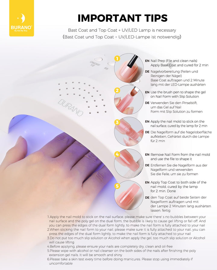 BURANO Poly Extension Gel Nail Kit, 6 Colors Nail Poly Nails Builder Gel Set for Beginner & Professional Using, Poly Nail Gel Kits DIY Starter Kit Nail Art Gift (05 Skin nude)
