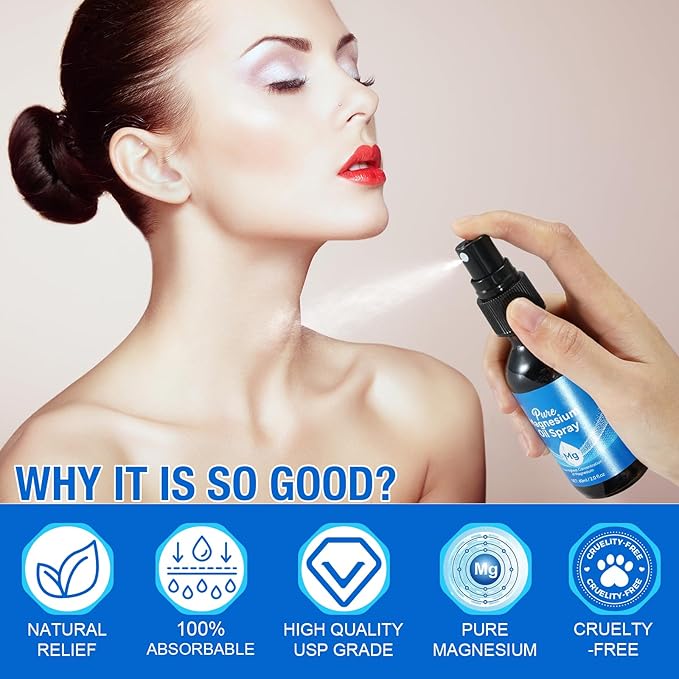 Topical Magnesium Oil Spray, Pure Magnesium Oil Spray for Feet, 100% Pure and Organic, Quick Absorption - Natural Source with Powerful Organic Blend of Essential Oils 2.02 fl oz (2 Fl Oz (Pack of 1))