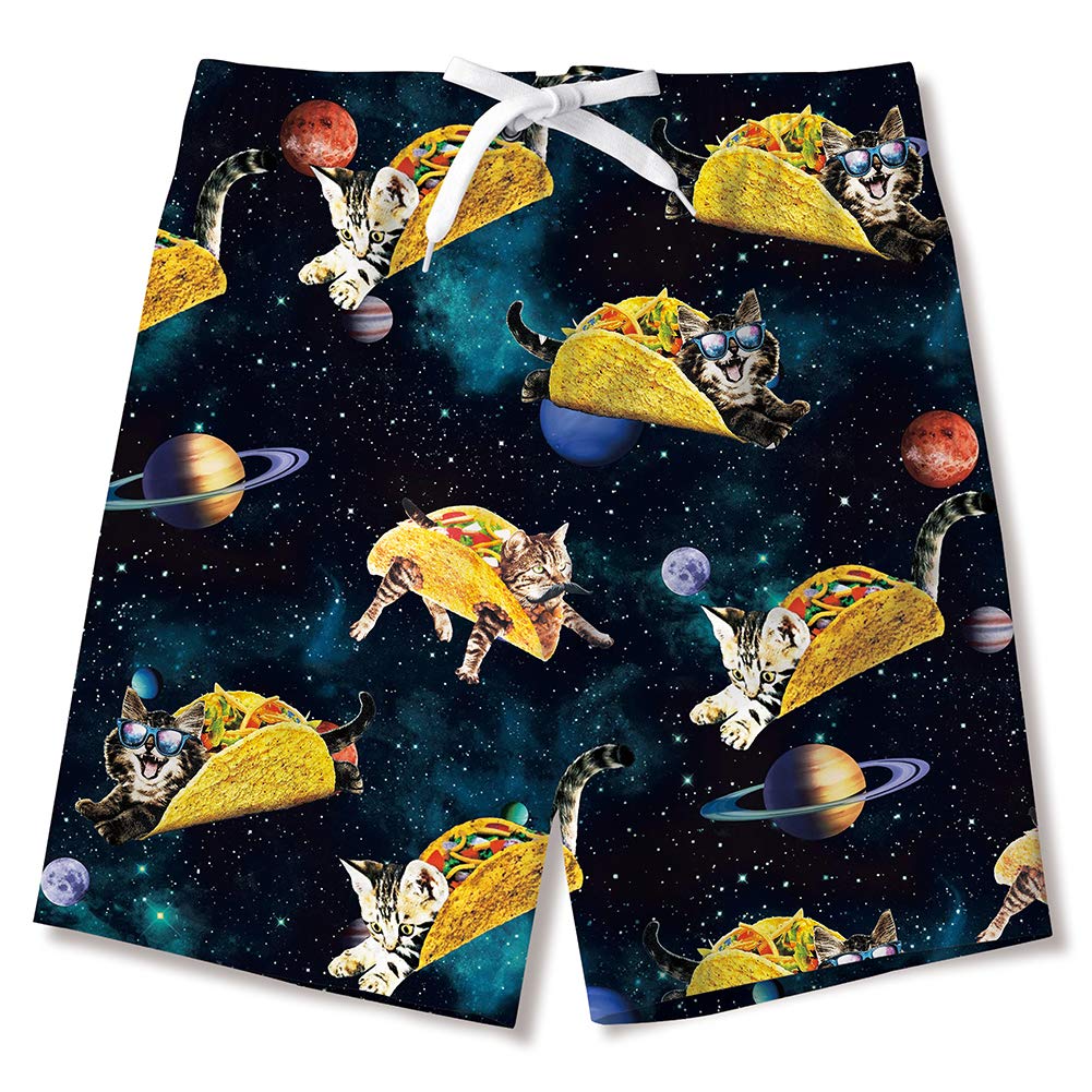 uideazone 3D Funny Tacos Cat Swim Trunks Board Shorts Quick Dry Bathing Suits with Pocket for Boys Kids