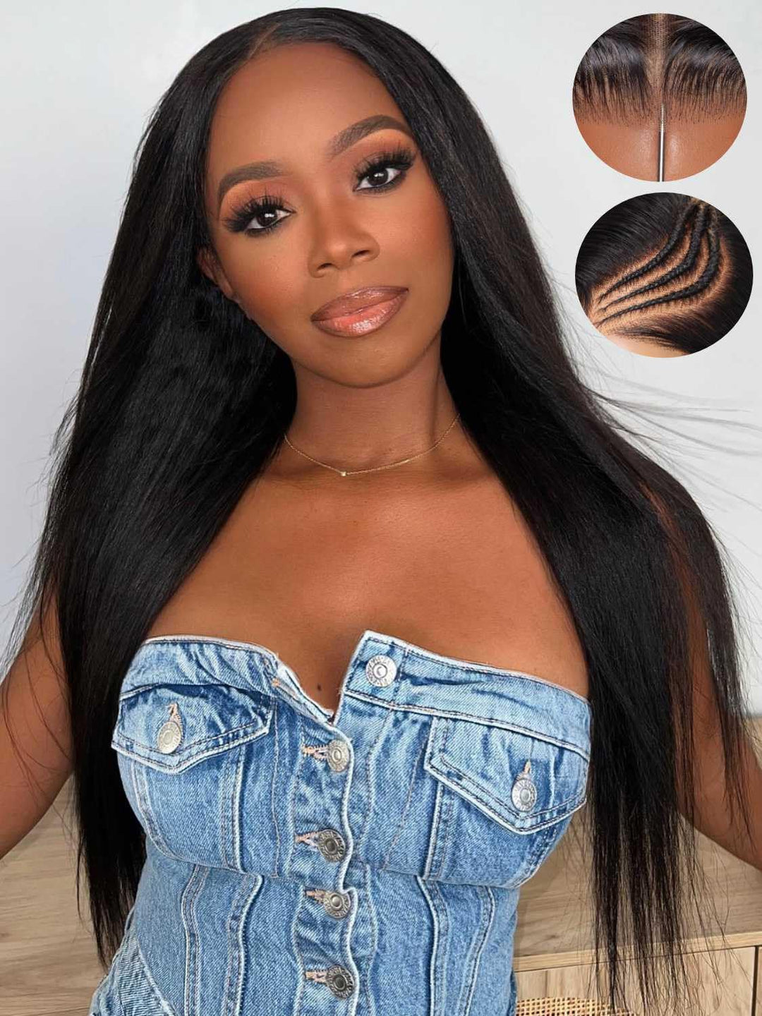 Beauty Forever 13X4 Pre-Everything Glueless Frontal Yaki Straight Lace Front Human Hair Wig,Bye Bye Knots Pre Bleached Ear To Ea