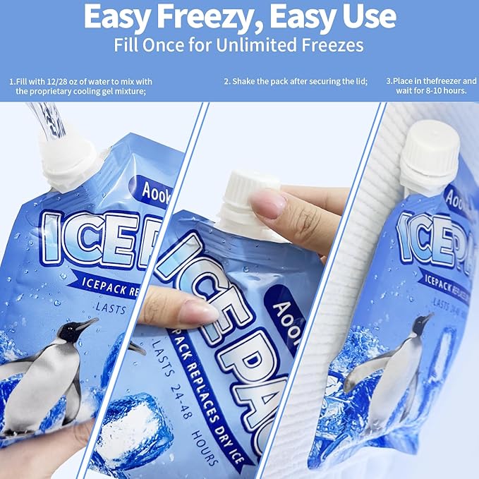 2025 Reusable Ice Packs for Cooler, Aookellb 5 Pack Long Lasting Gel Freezer Packs for Coolers, Cold Packs for Cooler Bag Backpacks, Lunch Box, Cooler Bag, Keeps Food Cold Fresh
