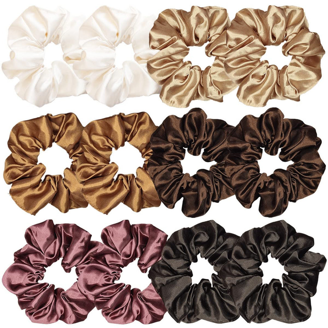 12 Pcs Satin Silk Scrunchies - Soft Hair Ties, Fashion Hair Bands, Hair Bow Ropes, Elastic Bracelet Ponytail Holders For Women A