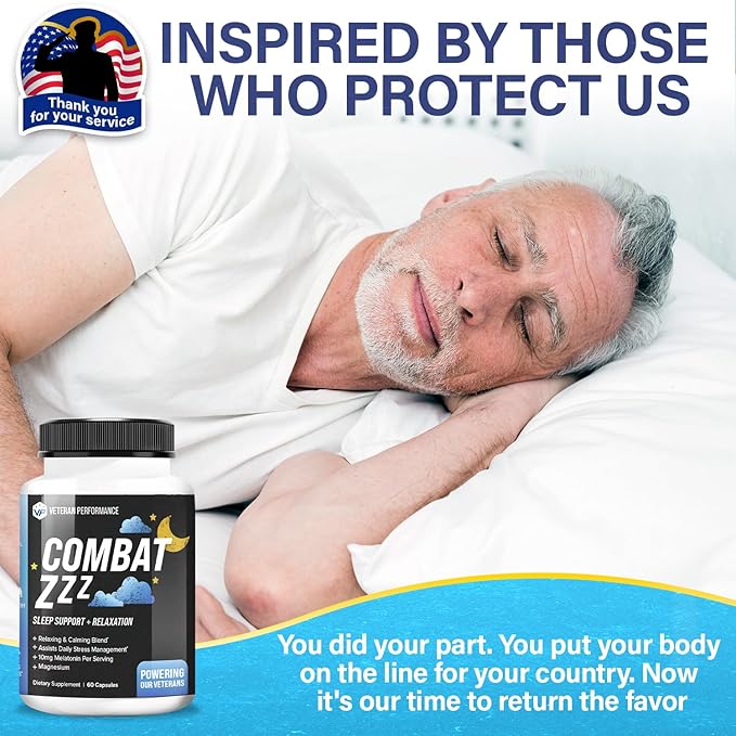 Combat ZZZ Natural Sleep + Relaxation Aids for Adults – Sleep Supplement with Melatonin L-Theanine Vitamin B6 GABA Magnesium Sleep Aid (60 Pills) (60 Count (Pack of 1))
