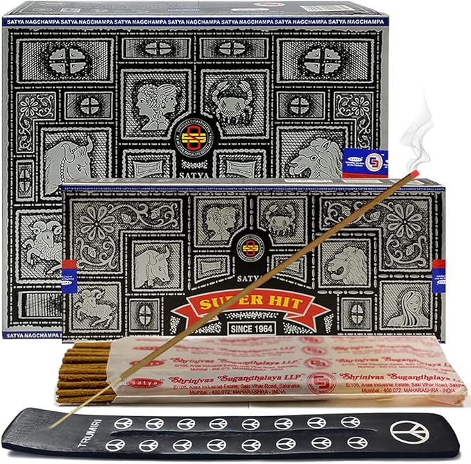 TRUMIRI Incense Stick Holder Bundle with Satya Super Hit 100g Incense Sticks - Pack of 6 (Approx 600 Sticks)
