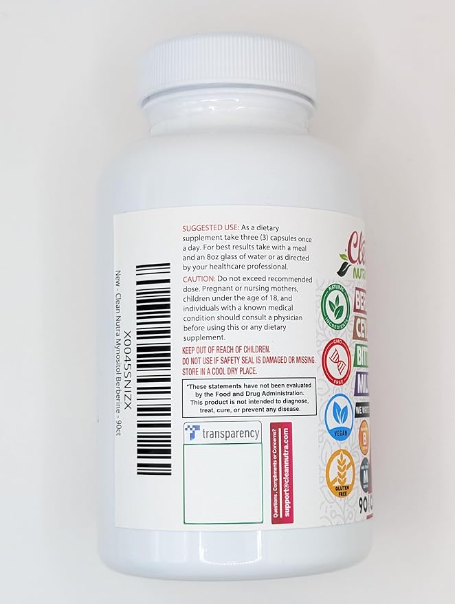 Clean Nutra Berberine Supplement with Ceylon Cinnamon, Bitter Melon, Inositol, Gynema Sylvestre, Milk Thistle, Turmeric Extract Berberis HCL Phytosome Capsules Vegan Supplements