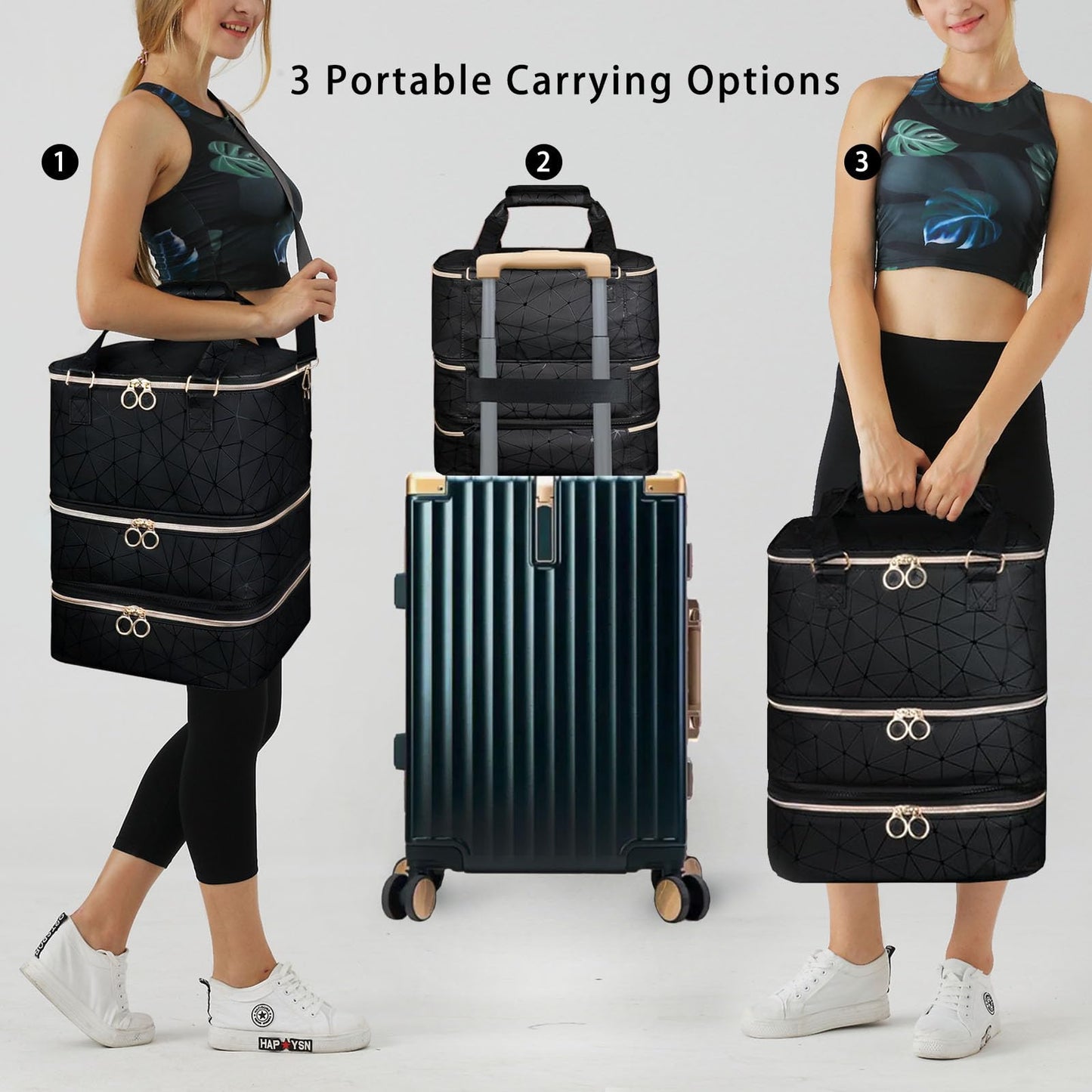 3-Layer Travel Makeup Bag,Nail Polish Organizer,Nail Tools Storage,2 in 1 Removable Polish Package,Waterproof,Adjustable Dividers Compartment,Holds 84 Bottles of 15ML Nail Polish