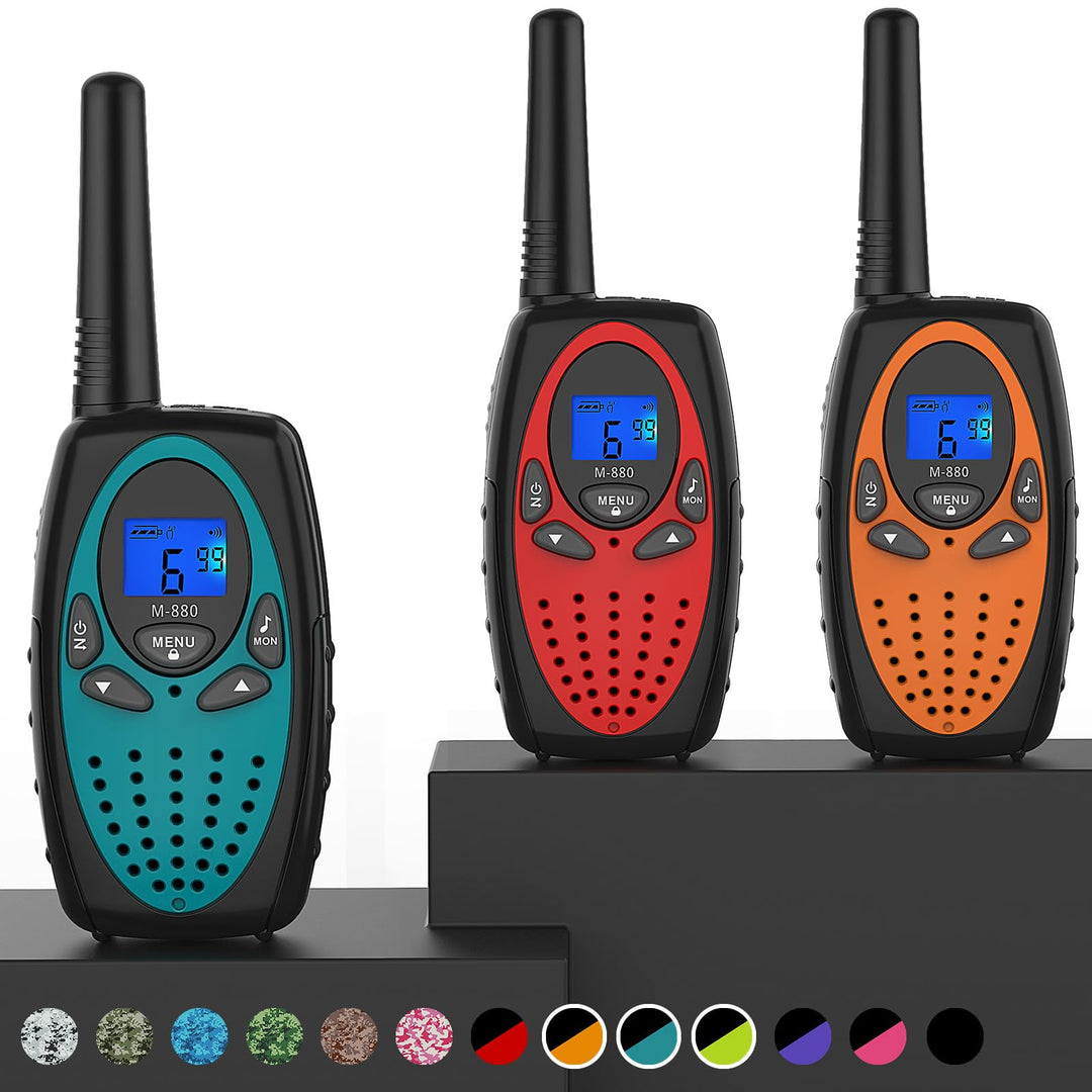 Topsung Walkie Talkies Long Range, M880 FRS Two Way Radio for Adults with Mic LCD Screen/Resistance Wakie-Talkies with Noise Cancelling for Men Women Outdoor Cruise Ship (Blue Red Orange)