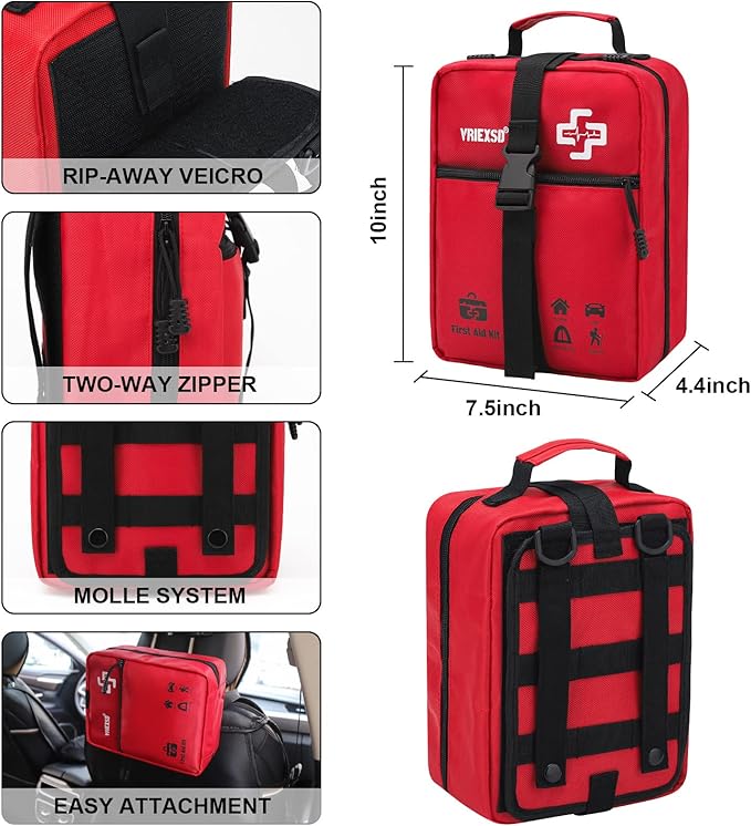 400 Piece Large First Aid Kit Premium Emergency Kits for Home, Office, Car, Outdoor, Hiking, Travel, Camping, Survival Medical First Aid Bag, Red