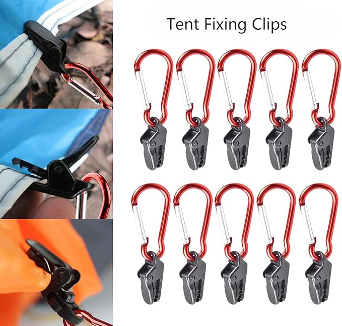 10PCS Heavy Duty Outdoor Camping Tarp Clips with 10PCS Carabiner Hanging Hooks, Tent Clips, Tarp Clamps for Awnings Caravan Car Truck Swimming Pool Boat